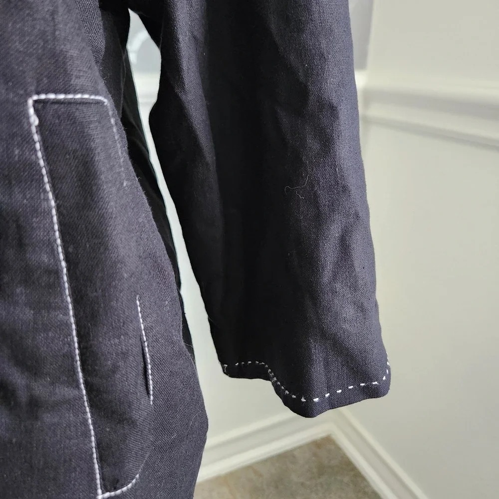 Coldwater Creek Petite Large Black Linen‎ Jacket Button Up Pockets PL
